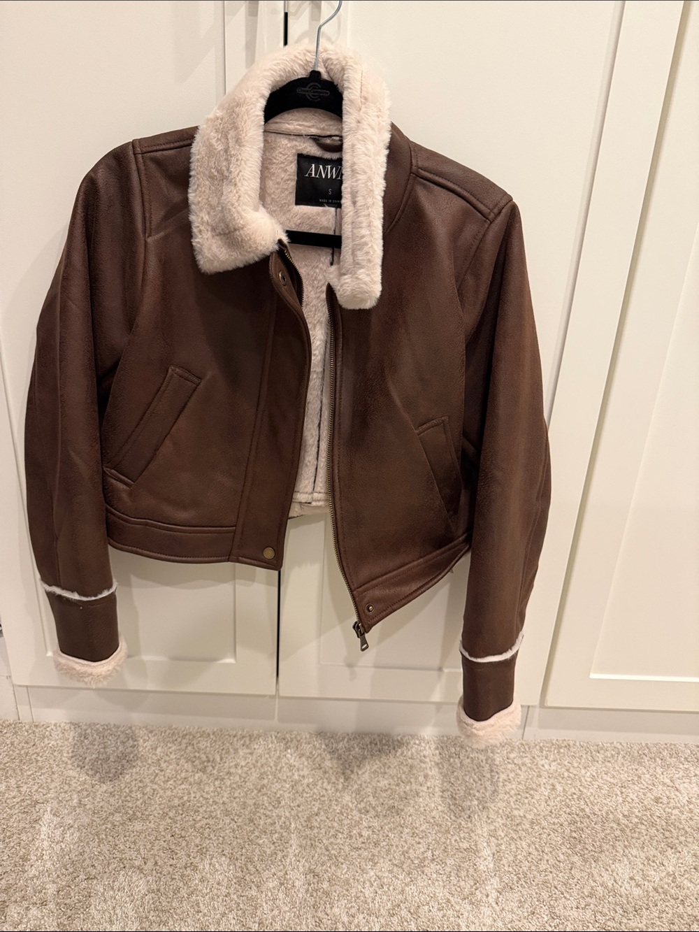 NWT Brown Aviator Jacket size S. Faux shearling lined. From Pitaya.